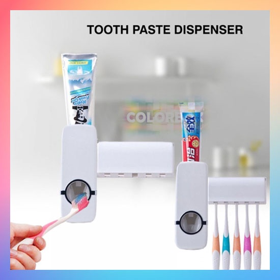 Dispenser Odol Tempat Sikat Gigi TOUCH ME Rak ToothPaste &amp; Brush Set WHITE Otomatis Pasta Holder