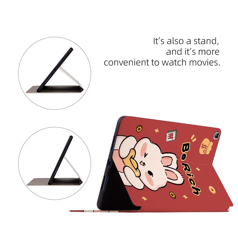Untuk Samsung Galaxy Tab A7 10.4 (2022/2020) SM-T509 SM-T500 SM-T505 SM-T505N Tablet Case Fashion NewYear Festival Pola Kelinci Lucu Stand Flip Cover Pelindung