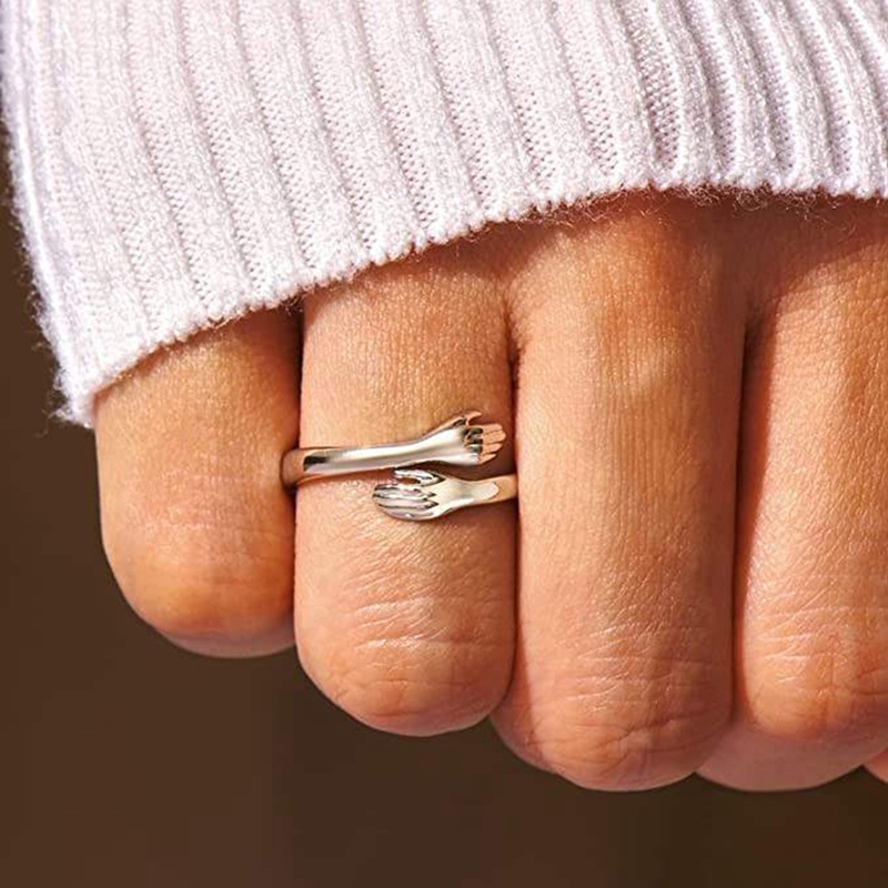 925perak Kreatif Cinta Peluk Cincin Silvers Warna Fashion Lady Terbuka Cincin Perhiasan Hadiah Untuk Kekasih Hadiah Hari Valentine