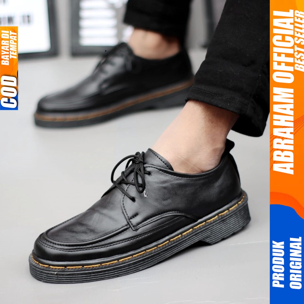 Sepatu Pantofel Formal Pria Kulit Asli Docmart Low Boots Kerja Hitam Abaraham FLORA