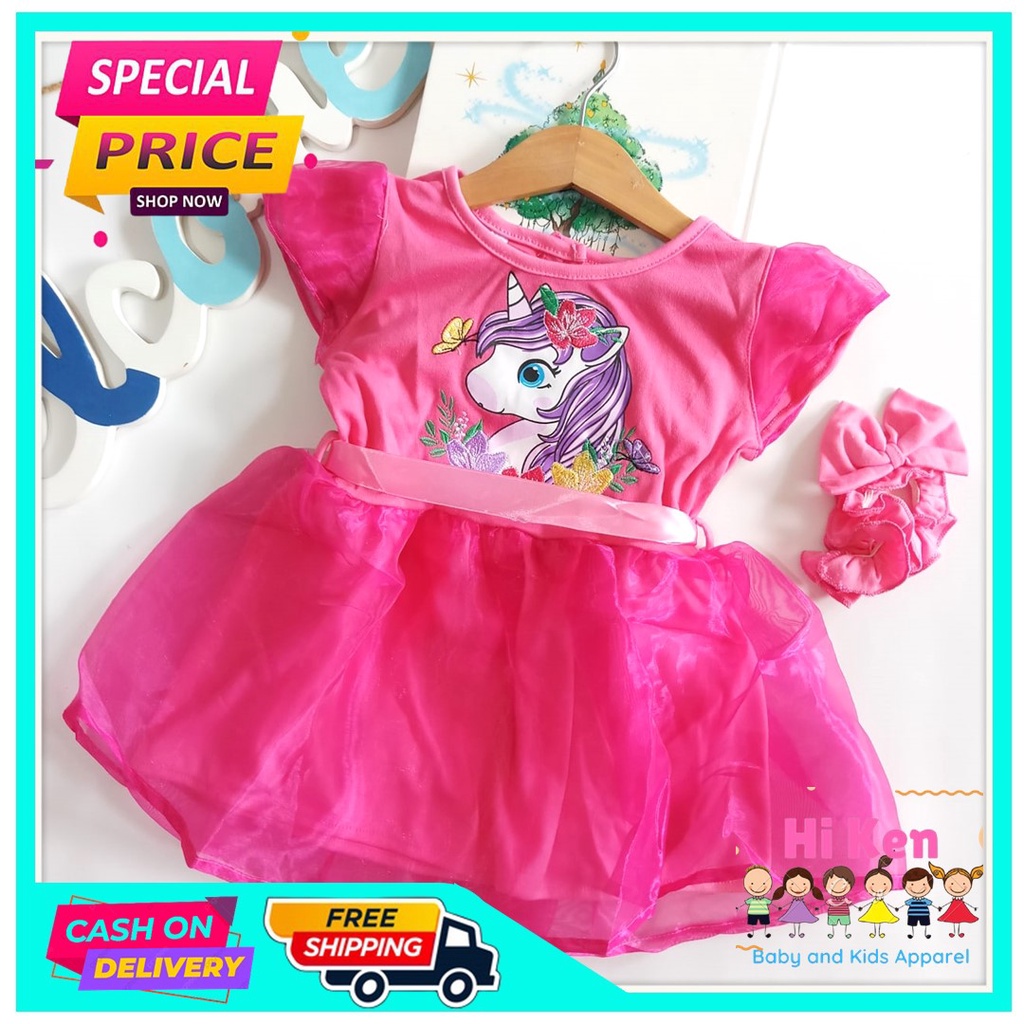 Baju Anak Bayi Perempuan Dress UNICORN FLOWER Dres Lucu Umur 6 9 12 18 Bulan