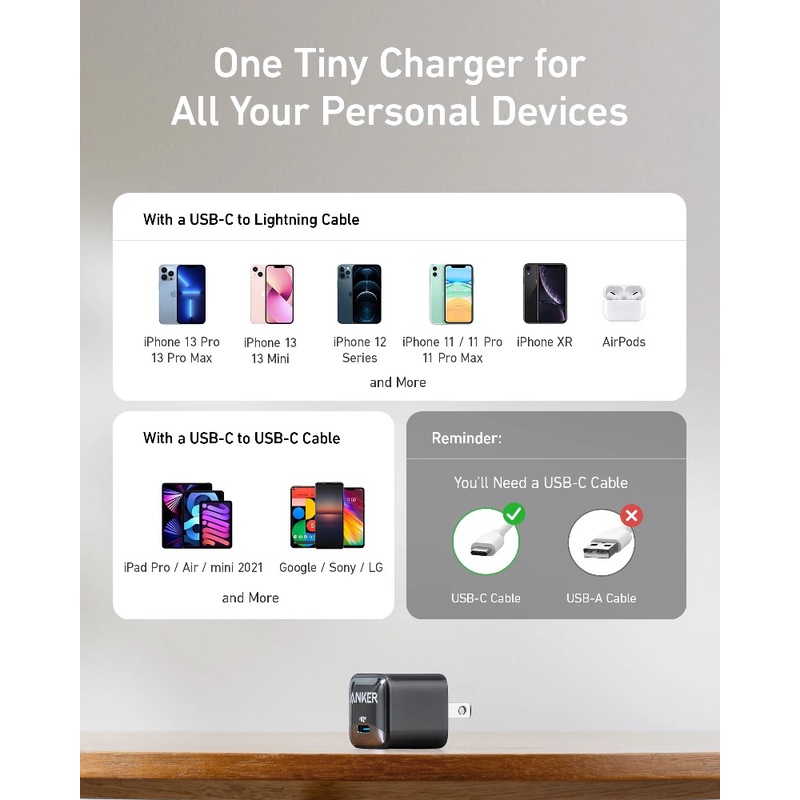 Nano Pro - Single USB-C Port Charger (20W Max) - ANKER A2637 - 511