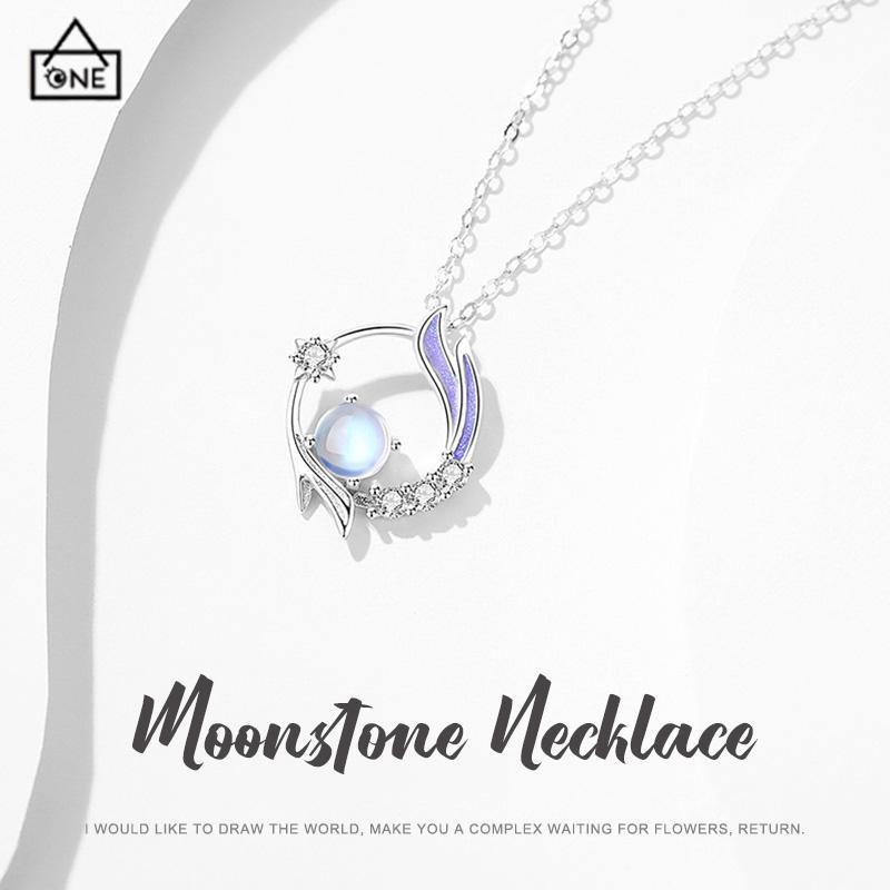 COD❤️Kalung Rantai Klavikula Liontin Moonstone Gaya Korea Silver Untuk Wanita Aksesoris Perhiasan-A.one