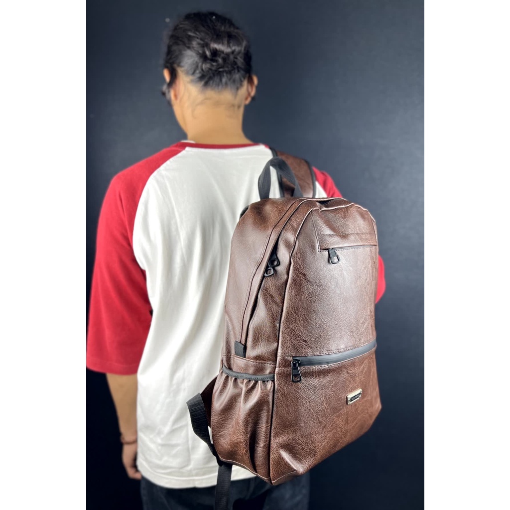 Tas Ransel Kulit PU Best Quality Polo Amstar Resleting Waterproof BackPack