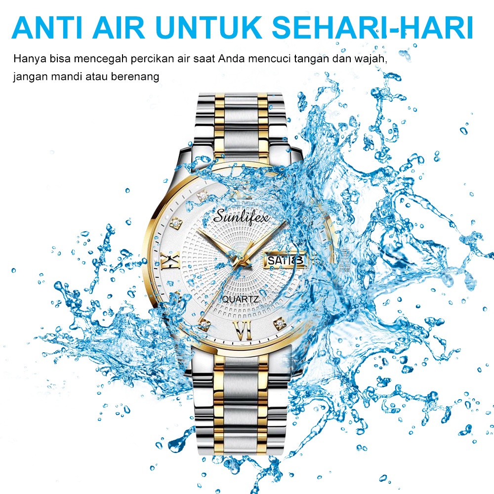 Sunlifex Jam Tangan Pria Original Kuarsa Tali Stainless Steel Calendar Mewah Mode Pria Jam Tangan Cowok Anti Air-6