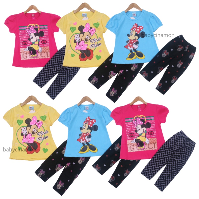 Setelan Mikkey uk 2-6 Tahun / Baju Anak Cewek Karakter Legging Celana Disney Import