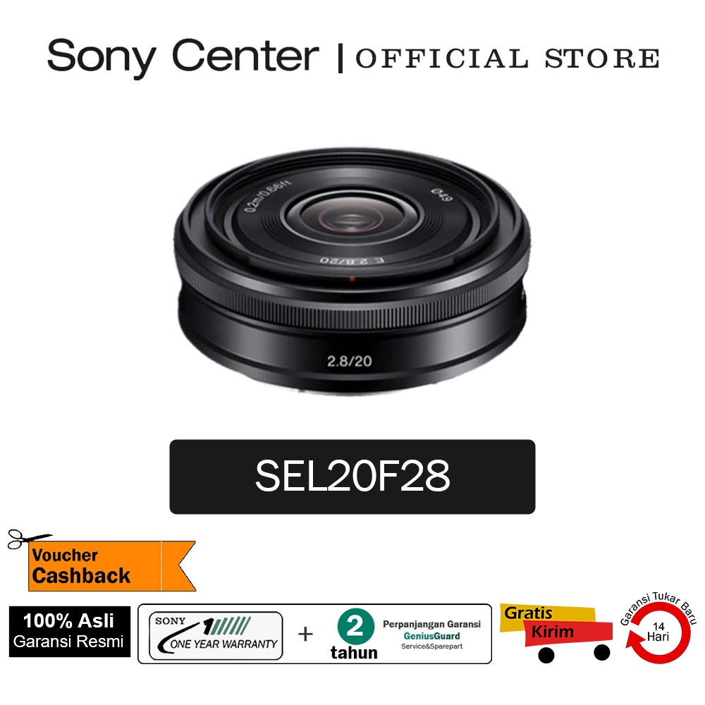 SONY E 20mm F2.8 / Lensa Sony Fix 20mm / Lensa Pancake / Lensa Wide / Lensa Kamera SEL20F28 . Garans