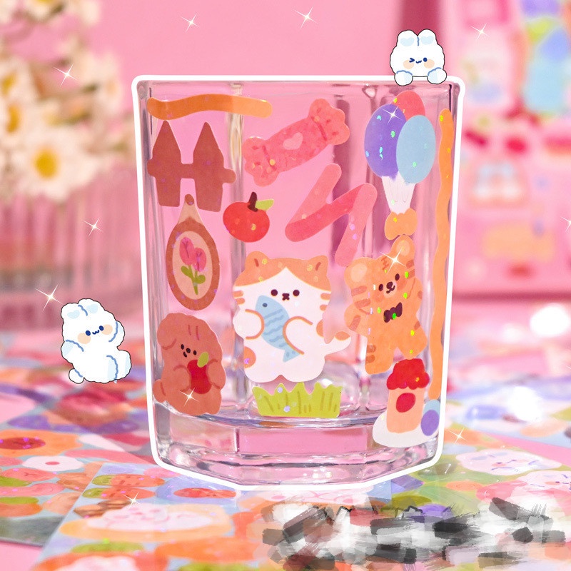 50pcs/set Korea Glitter Stiker Hewan Lucu Stiker Hias Untuk Idola Toploader Kartu Lengan Album DIY Stiker Alat Tulis Pengiriman Cepat LY