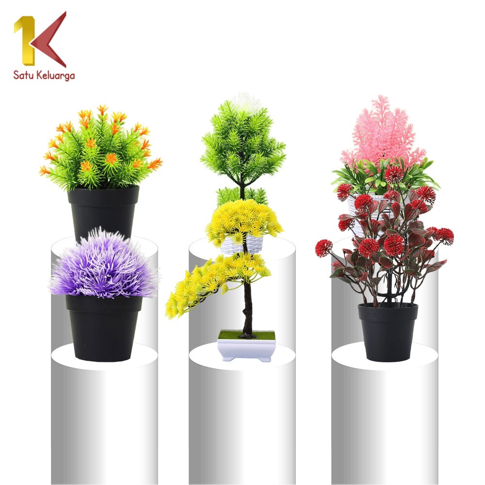 Satu Keluarga Ornamen Tanaman Bunga Bonsai Plastik C606 C611 Dekorasi Meja Pajangan Tanaman Hias Art