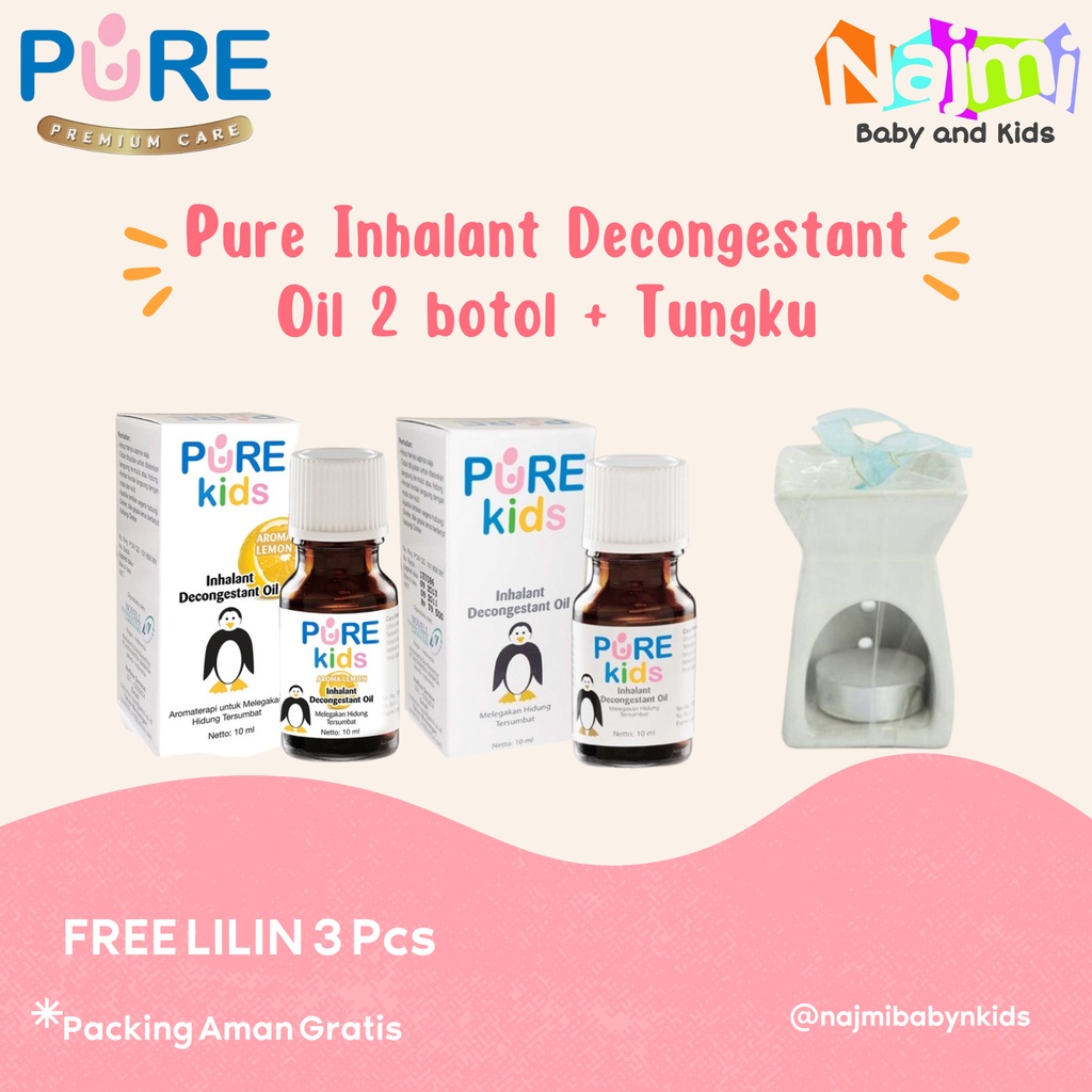 Paket 2pcs+ tungku Pure kids inhalant decongestant oil original dan wangi lemon geranium