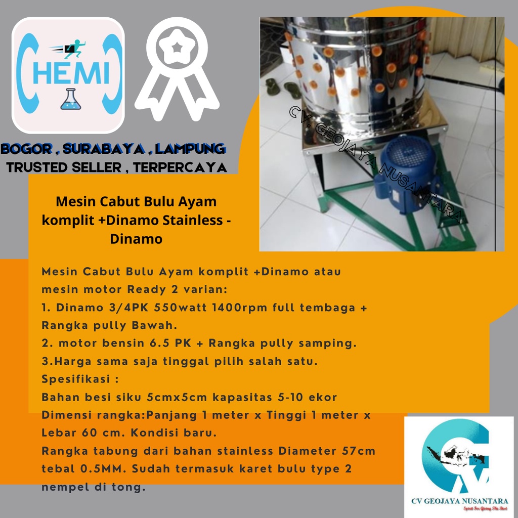 Mesin Cabut Bulu Ayam komplit +Dinamo Stainless - Dinamo