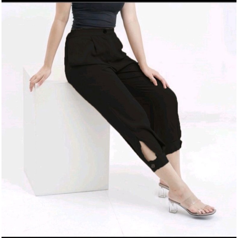 BISA COD{HIGHWAIST MIDI JOGGER PANTS/CELANA KANTOR/CELANA SANTAI/CELANA TERBARU