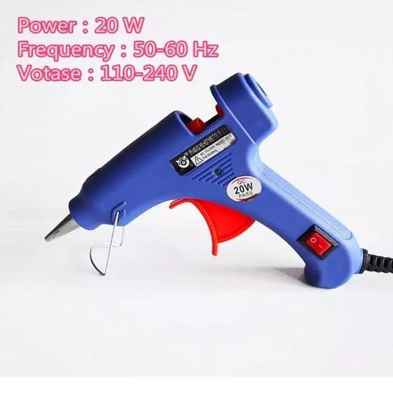 Pajet Lem Tembak BIRU ON/OFF / Hot Melt Glue Gun On Off 20WATT Free 10 Stik Refill Lem Tembak