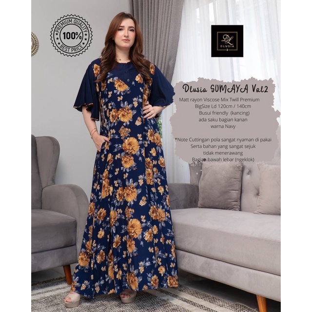 Daster Arab DLUSIA SUMAYA Long Dress Rayon Twill Premium Big Size