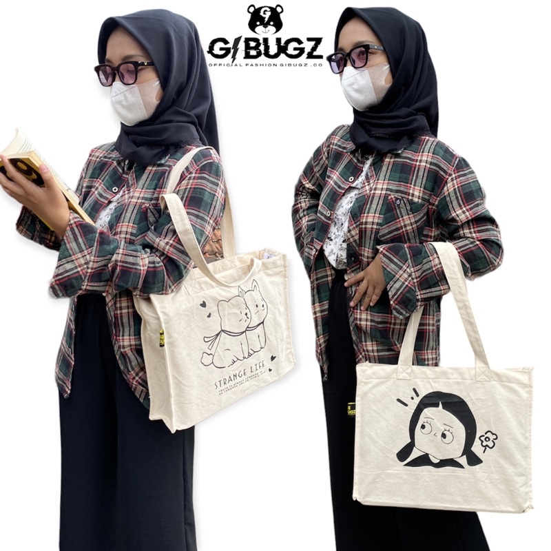 Jual tas tote bag kanvas resleting tote bag kanvas tebal tote bag