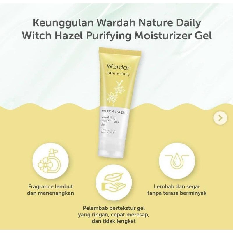 WARDAH Nature Daily Witch Hazel Purifying Moisturizer Gel Indonesia / Pelembab Wajah 40ml / Moisturizing Duo &amp; Pro Vit B5 Vit E / Moisturizing Melembabkan Hydrating Hidrasi Soothing Calming Berminyak Kering / Skincare Face Care Treatment Perawatan Series