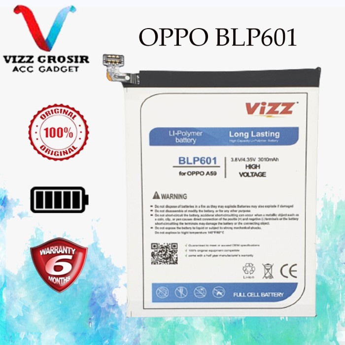 VIZZ BATTERY OPPO BLP601/F1S/A59 BATERAI DOUBLE POWER ORIGINAL