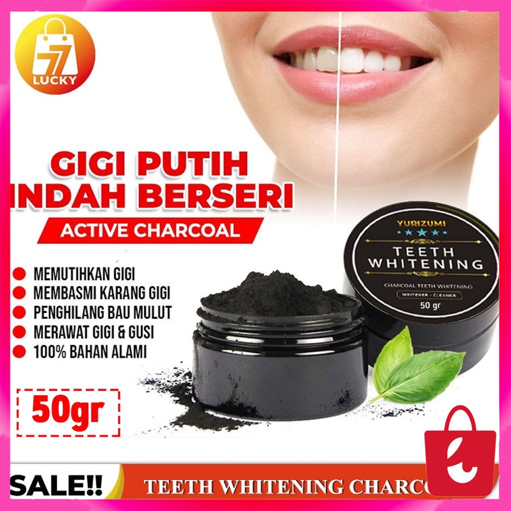 PROMO SPECIAL YURIZUMI Pemutih Gigi Alami Teet Whitening Charcoal Powder 50gr