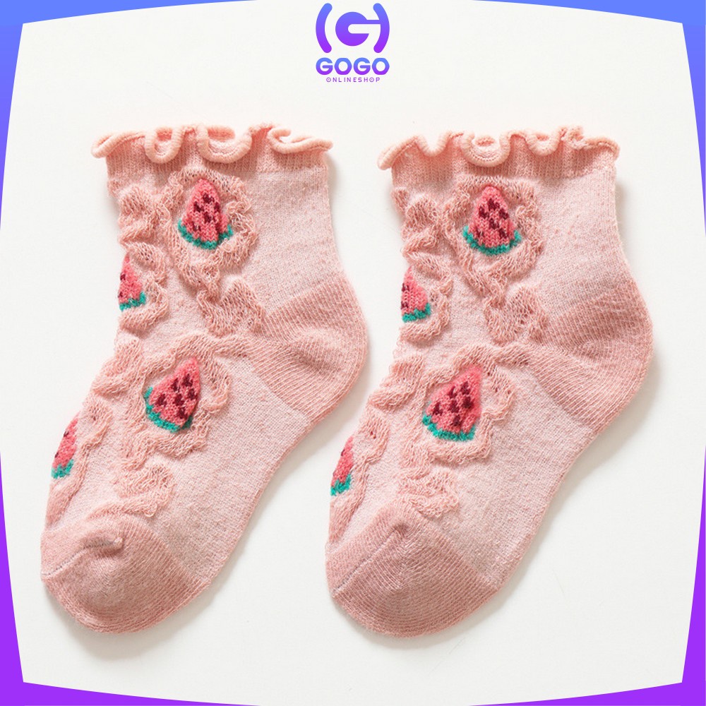 GOGO-P380 Kaos Kaki Anak Perempuan Karakter Buah Bunga dengan Aksen Ruffle Breathable / Kaus Kaki Renda Baby Kid Socks