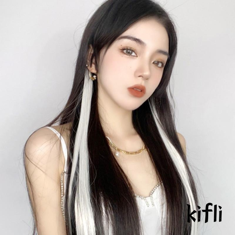 [KD]Warna Wig Potongan Rambut Palsu DIY Aksesoris Rambut Perempuan Potongan Ekstensi Rambut Lurus Potongan Rambut Bercahaya