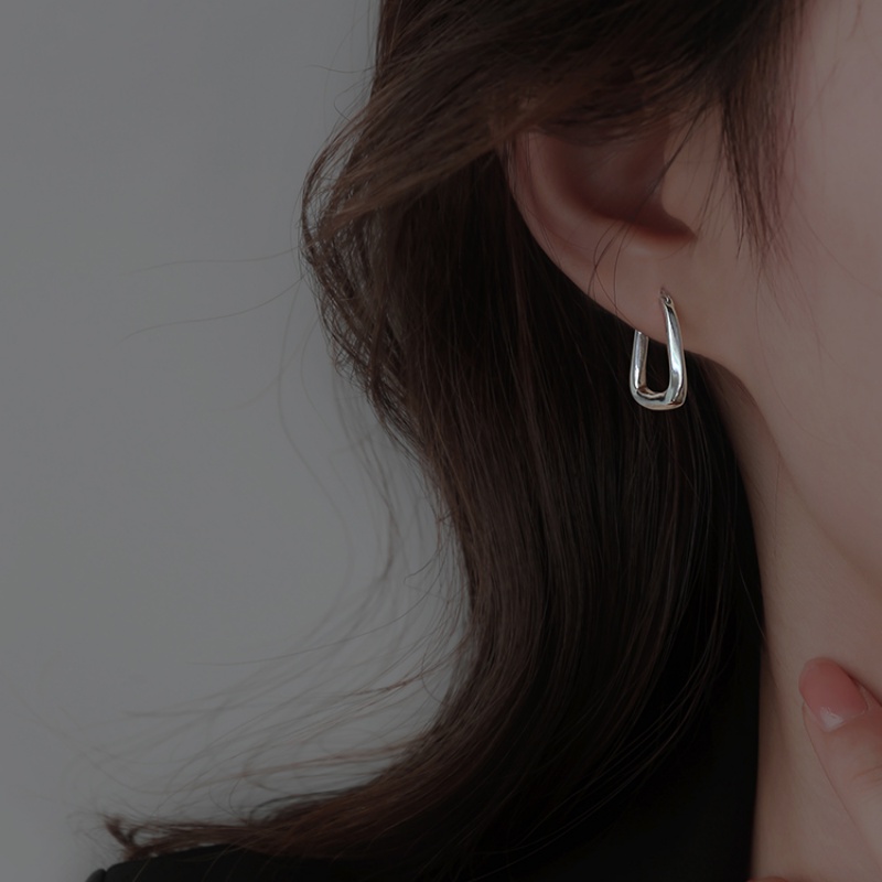 Papaozhu Elegan Perak Geometris Square Hoop Earrings Untuk Wanita Gadis Minimalis Chunky Statement Earrings Fashion Telinga Perhiasan