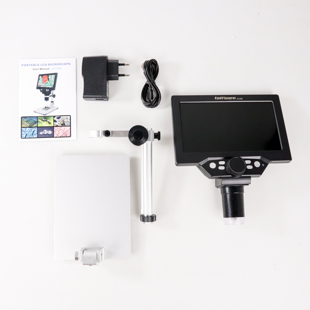Taffware Mikroskop Digital 12MP 1200X  with Monitor &amp;amp; Metal Stand - G1200 - Silver - 7ROT9FSV