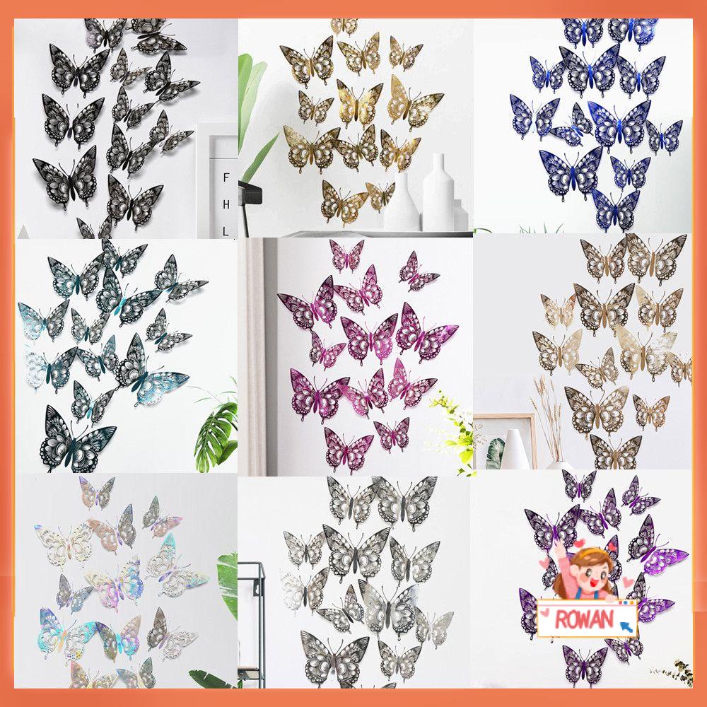 R-flower 12PC 3D Hollow Butterfly Kupu-Kupu Cantik Decals Pernikahan Rumah Pesta Dinding Décor