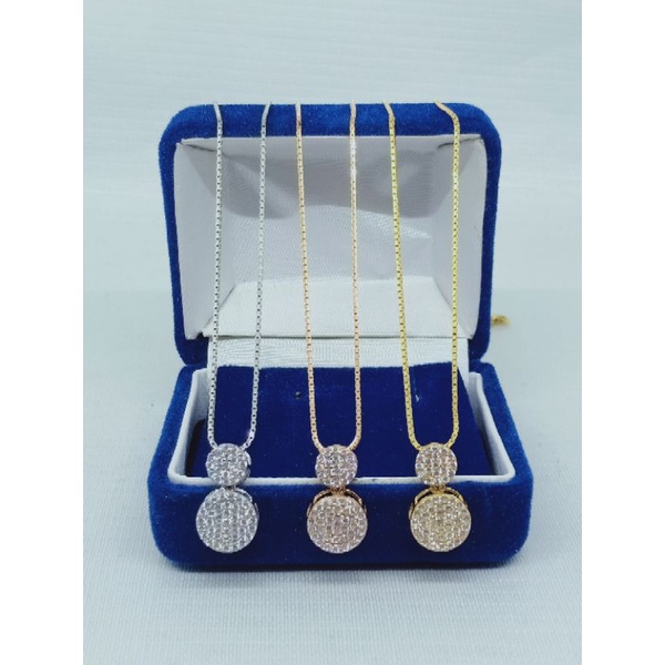kalung perak asli silver 925 lapis emas/kalung rantai itali santa+liontin bulat di*r tumpuk 2 mp full/asli silver/fashion wanita