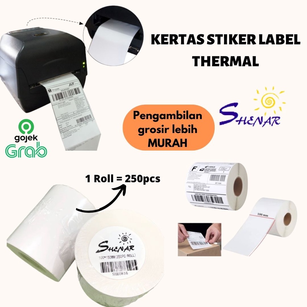 SHENAR,(COD) THERMAL LABEL 100x150 Isi 250pc Thermal Paper Roll/Lipat Lebih Tebal