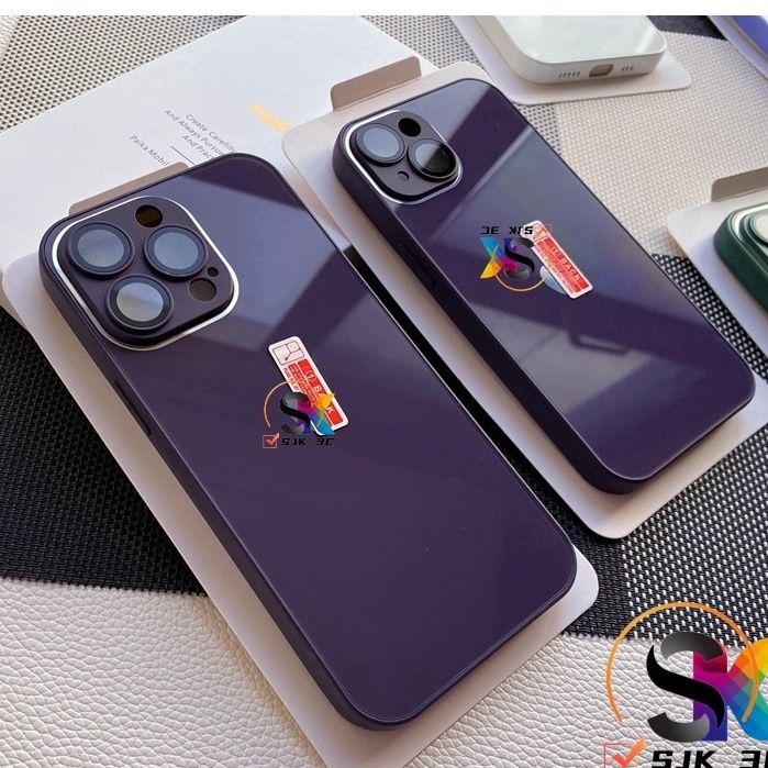 New Dark Purple!! Case iPhone 9D Kaca Belakang Anti Ledakan Dengan Lensa film Pelindung Untuk iPhone 14 13 12 11 Pro Max 13 Pro Max Bingkai Silikon Kaca hard shell