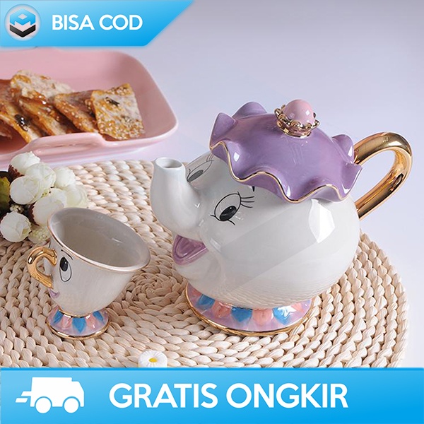 SET TEKO CANGKIR KERAMIK DESAIN MEWAH ELEGAN TEAPOT UNIK BERKUALITAS