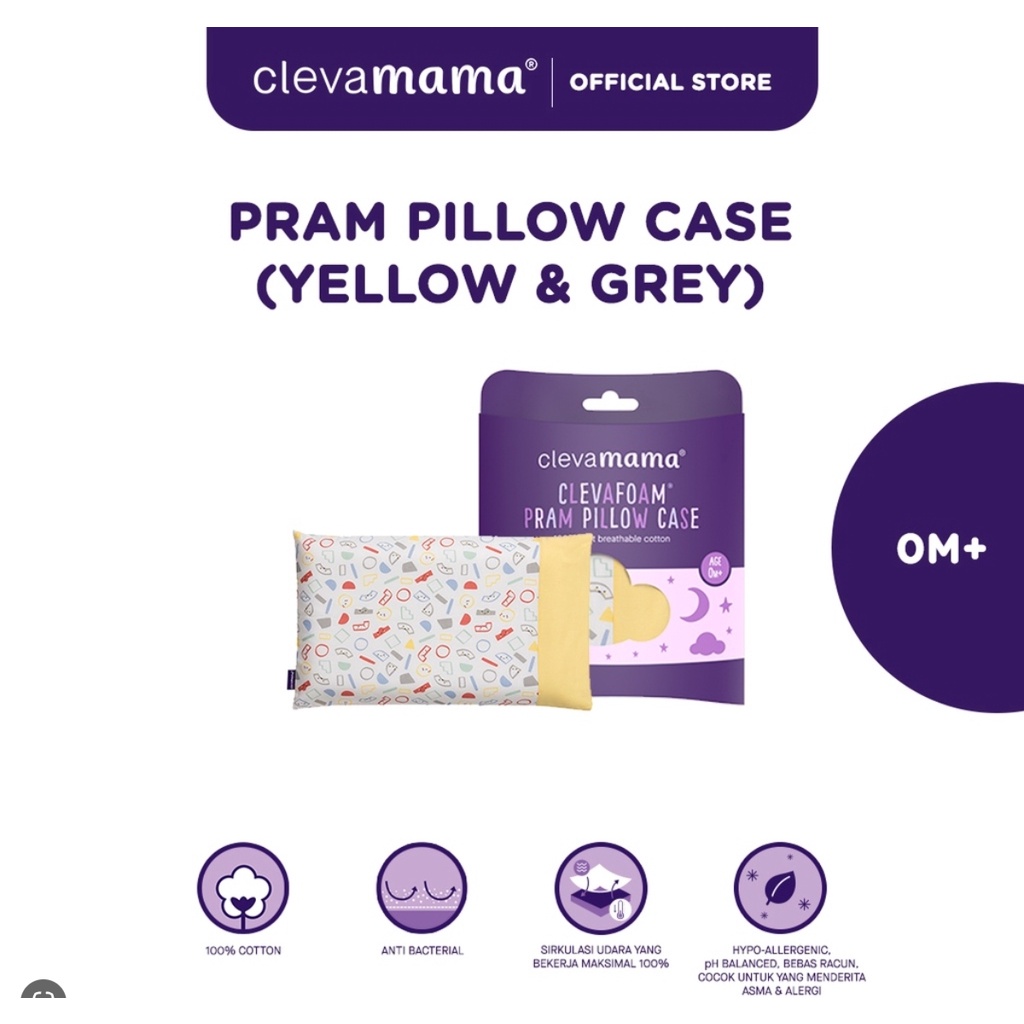 Clevamama Clevafoam Pram Pillow Case - Sarung Bantal Baby Age 0m+