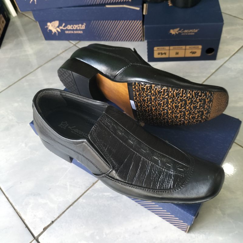 Lacosta Sepatu Formal Hitam Pria Kulit Asli Bukan Sintetis