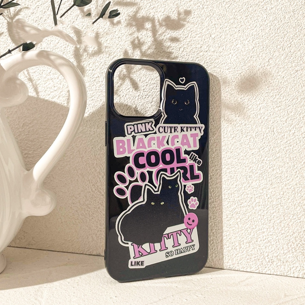 Ins Pola Kucing Hitam Cocok Untuk iPhone 14 14pro 14Plus 14prm iPhone 13 13prm iPhone 11 7Plus 8Plus Xr XS 12 Pro Max Empat Sudut Casing Ponsel Tahan Guncangan