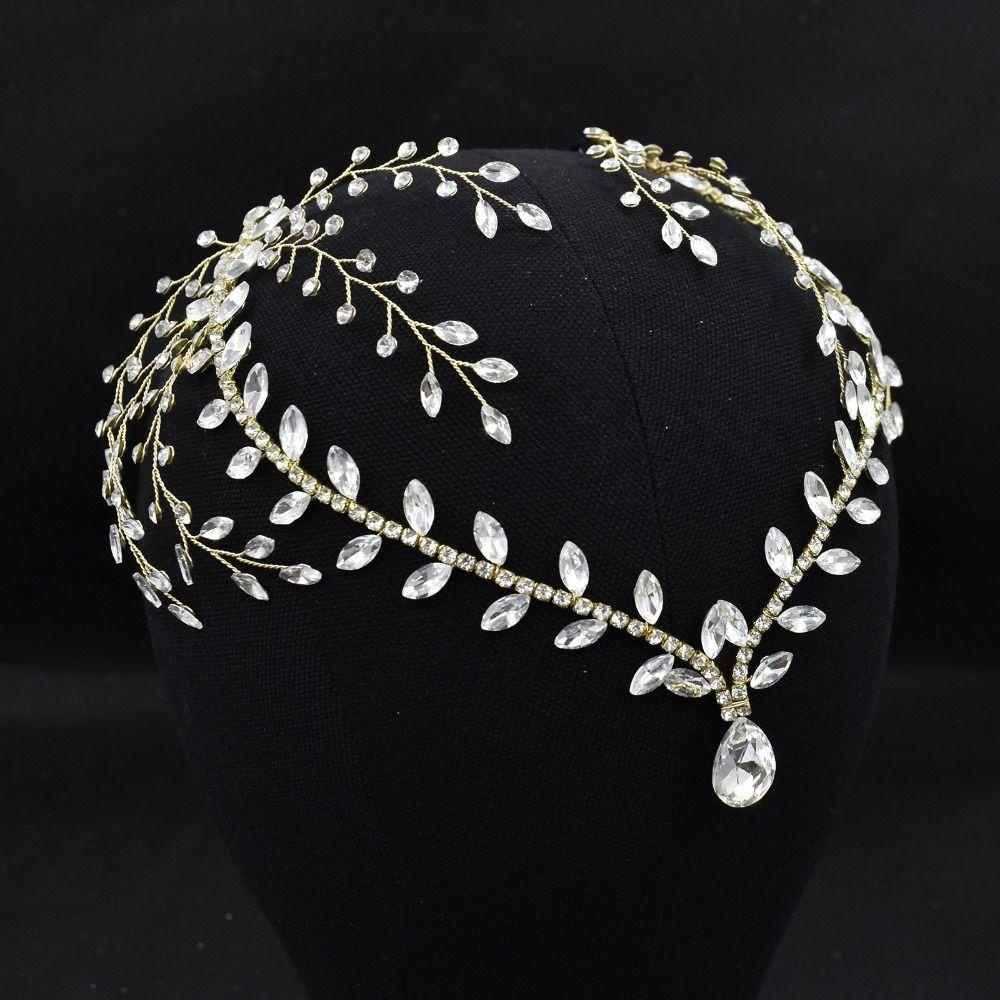 Lily Rhinestone Wedding Hair Band Warna Silver Menawan Warna Emas Untuk Perhiasan Pengantin Bohemian Bride Hair Jewelry Kristal Berlian Imitasi