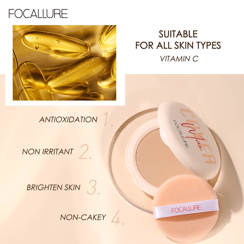 FOCALLURE FA155 Matte Oil Control Pressed Powder  Perfect Cover Vitamin C Crystal Loose Powder Powder Professional Brand