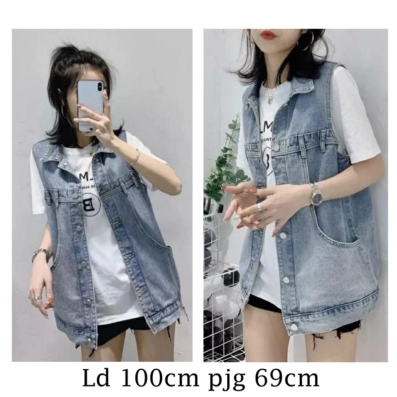 COD- Fashion Wanita Musim Semi Musim Panas Musim Denim Panjang Rompi Single Breasted Rompi Tanpa Len