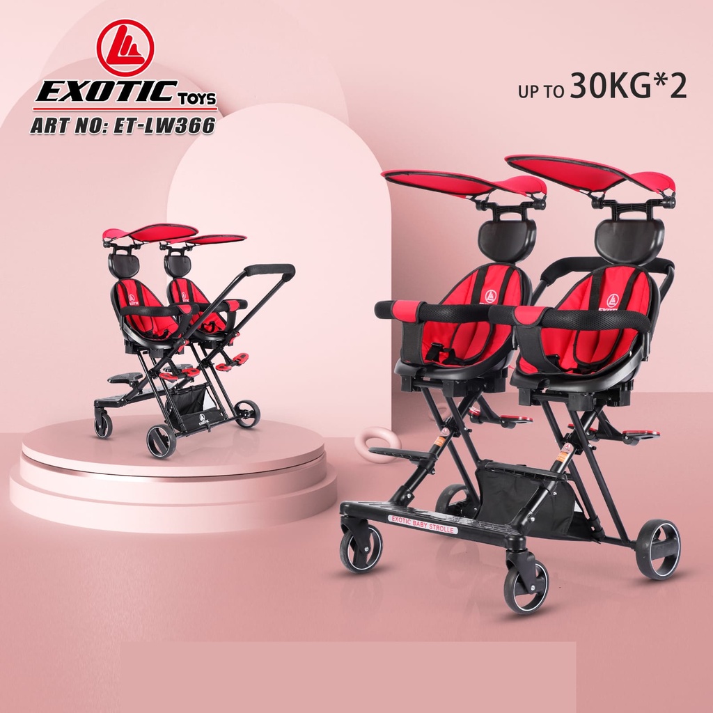 Dorongan Anak Kembar Exotic LW-366 Double Magic Stroller LW366 Exotic terlaris