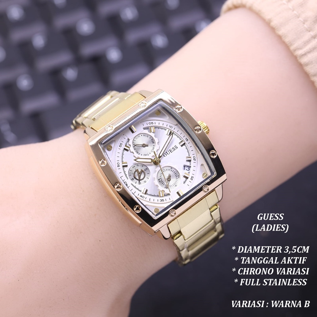 (BISA COD) JAM TANGAN WANITA GUESS LS-0118 FULL STAINLEES TANGGAL AKTIF CHRONO VARIASI