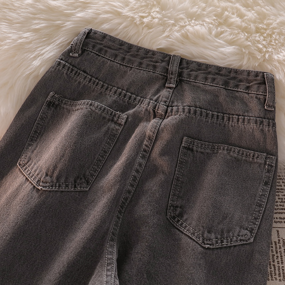 Kulot Jeans Wanita Kelabu hitam / Highwaist Loose Straight Celana Jeans Wanita (Realpict)