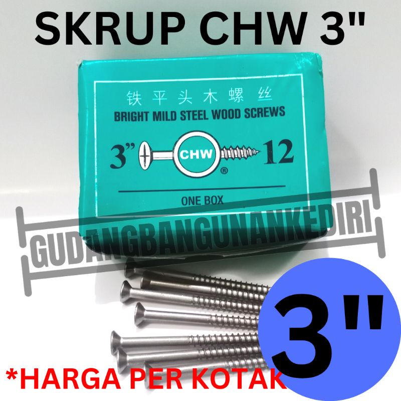 sekrup skrup kayu chw 3 inch 3inch (+) wood screws chw 3&quot;