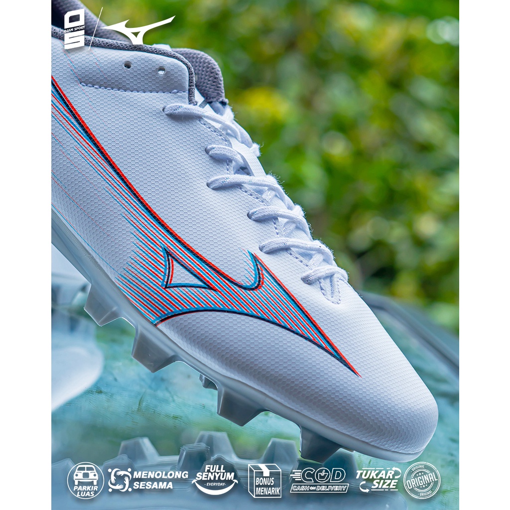 GRATIS ONGKIR !!! SEPATU SEPAK BOLA ORIGINAL MIZUNO ALPHA SELECT WHITE IGNITION RED 801 C-405 TERBARU DISKON OJANSPORT