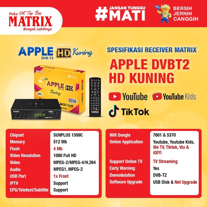 Set Top Box Matrix Apple DVB-T2 DVBT2 STB TV Tabung (bisa Digital) suport piala dunia 35 chanel jernih sinyal stabil