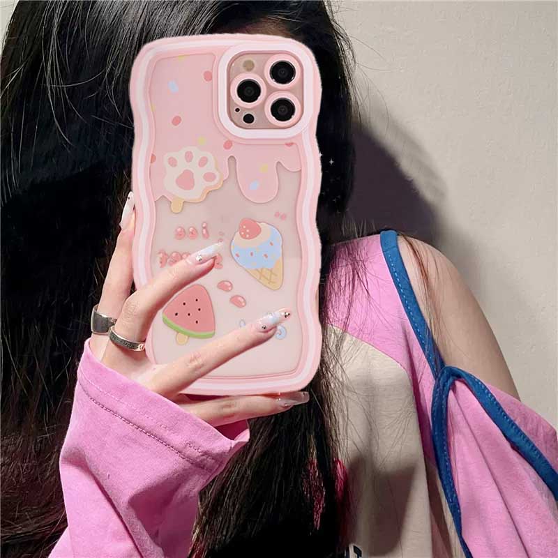 Oppo A17 A16 A57 2022 A77S A15 A16K A54 A53 A12 A5S A7 A3S A11k A31 A52 A92 A94 A93 A37 F9 A1K A76 Ice Cream Bear Wave Edge TPU Phone Case Cover