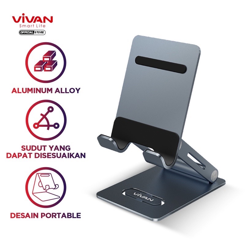 VIVAN VH03 Universal Stand Holder Smartphone Tablet Rotatable 270° Gray - Garansi Resmi 1 Tahun