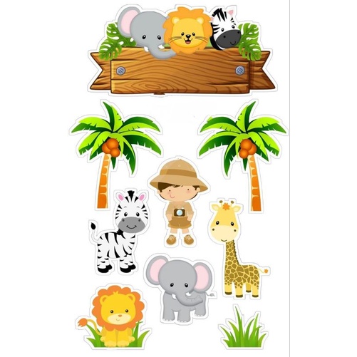 Topper Zoo / Hiasan Kue Ulang Tahun karakter Zoo Jungle