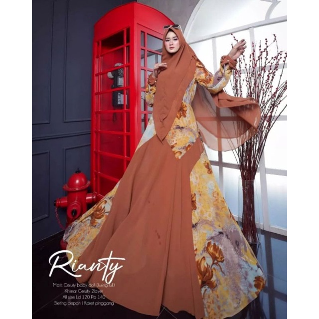 Cod Rianty syari/baju muslim/gamis busui/gamis set hijab/gamis ceruty/gamis polos/gamis plus kerudun