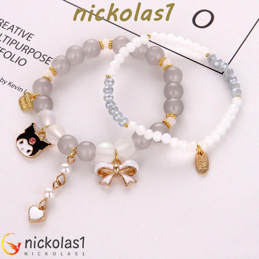 Nickolas1 Gelang Mutiara Fashion Kawaii Gadis Kuromi Mymelody Perhiasan Cinnamoroll Handmade Double-layer Tangan String