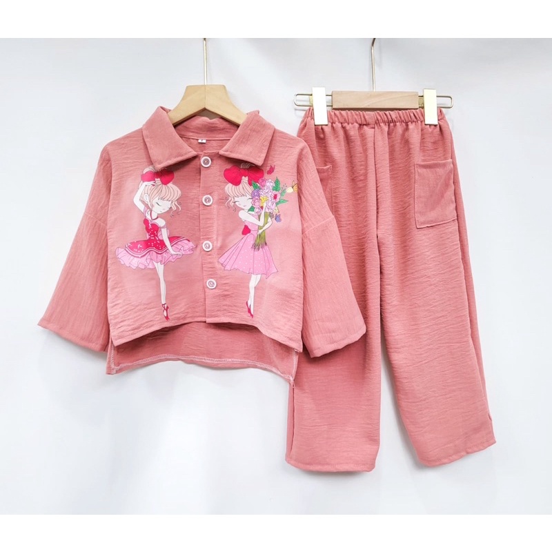 Setelan crinkle kemeja crop 2th-9th