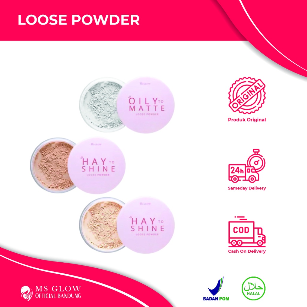 Loose Powder Ms Glow Hay To Shine Natural Anti Sebum Ivory - By MsGlowofficialbandung